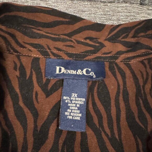 🌟 Denim & Co. Brown & Black Zebra Print Button-Up Shirt/Jacket – Women’s 3X EUC - Picture 3 of 3